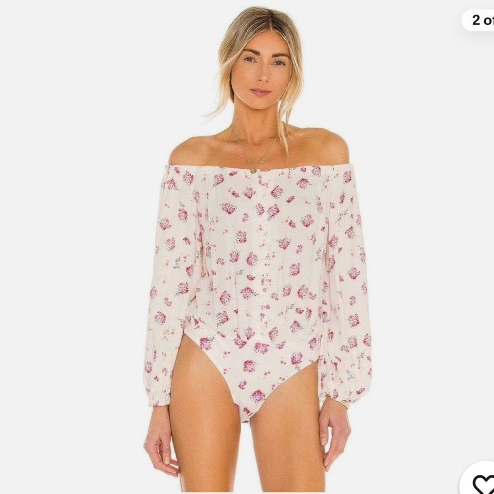 AFRM Pink Floral Off-Shoulder Bodysuit